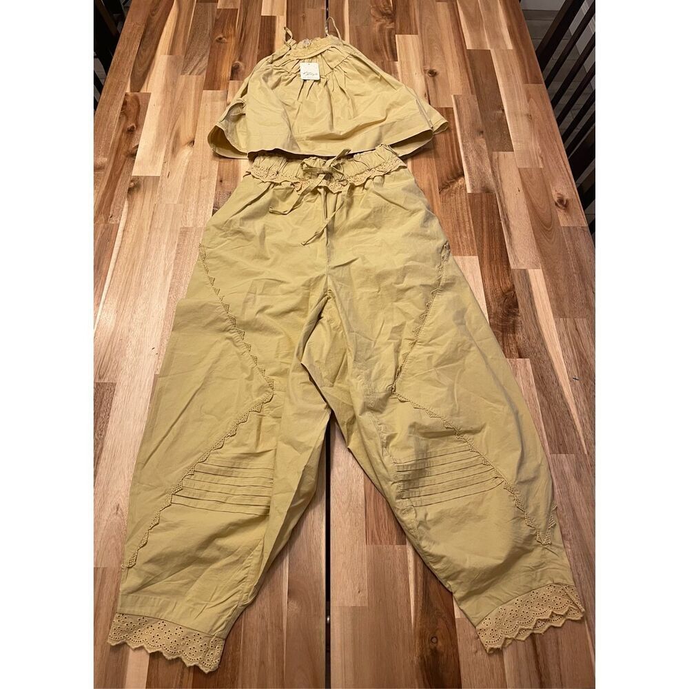 FREE PEOPLE Beach Life Pants Set Pampas Snd/Sable - Picture 2 of 6
